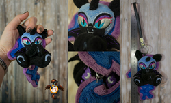 Size: 1660x1000 | Tagged: safe, artist:essorille, nightmare moon, pony, g4, chibi, horseshoes, irl, keychain, photo, plushie, solo