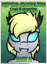 Size: 1400x1900 | Tagged: safe, artist:moemneop, derpy hooves, changeling, comic:shifting changelings lies and truths, g4, bust, cover art, disguise, disguised changeling, female, portrait, solo