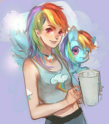 Size: 1000x1130 | Tagged: safe, artist:yikelizi905, rainbow dash, human, pegasus, pony, g4, female, human ponidox, humanized, mare, self ponidox