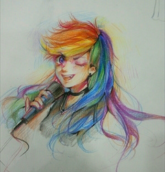 Size: 1200x1248 | Tagged: safe, artist:yikelizi905, rainbow dash, human, g4, colored pencil drawing, humanized, sketch, traditional art
