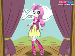 Size: 800x600 | Tagged: safe, artist:user15432, sweetie belle, human, equestria girls, g4, boots, bracelet, clothes, dress, female, jewelry, necklace, ponied up, pony ears, shoes, solo, starsue
