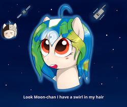 Size: 5906x4961 | Tagged: safe, artist:theratlab, oc, oc only, oc:earth-chan, oc:moon-chan, earth pony, pony, absurd resolution, blushing, duo, female, hurricane, looking up, mare, meme, ponified, satellite, space