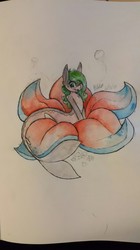 Size: 744x1328 | Tagged: safe, artist:polakz, oc, oc only, oc:sushi, merpony, flower, solo, traditional art, watercolor painting