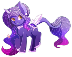 Size: 1600x1275 | Tagged: safe, artist:paintcoloryt, oc, oc only, pony, commission, crystal, female, looking at you, mare, purple mane, simple background, smiling, solo, transparent background, yellow eyes