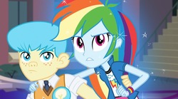 Size: 1024x570 | Tagged: safe, screencap, bright idea, rainbow dash, equestria girls, g4, my little pony equestria girls: friendship games, cropped, cute, dashabetes, looking at you