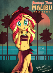 Size: 2544x3504 | Tagged: safe, artist:theclassicthinker, sunset shimmer, equestria girls, g4, belly button, bikini, bra, clothes, high res, sarong, swimsuit, underwear