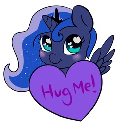 Size: 2350x2445 | Tagged: safe, artist:starfishkitty, princess luna, pony, g4, blushing, chibi, female, filly, heart, heart eyes, high res, holiday, hug request, simple background, solo, valentine's day, white background, wingding eyes, woona, younger
