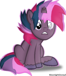 Size: 464x533 | Tagged: safe, artist:thatonefluffs, oc, oc only, oc:scars of space, pony, unicorn, blind eye, broken horn, horn, magical lesbian spawn, offspring, parent:tempest shadow, parent:twilight sparkle, parents:tempestlight, simple background, sitting, solo, transparent background