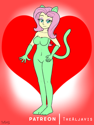 Size: 1280x1707 | Tagged: safe, artist:thealjavis, fluttershy, equestria girls, g4, animal costume, belly button, big breasts, breasts, busty fluttershy, cat costume, cat ears, catgirl, clothes, costume, female, fluttercat, skintight clothes, solo