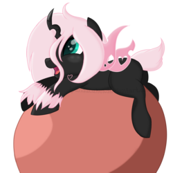 Size: 1280x1280 | Tagged: safe, artist:ipandacakes, oc, oc only, oc:pomf, hybrid, ball, interspecies offspring, magical lesbian spawn, offspring, parent:oc:fluffle puff, parent:queen chrysalis, parents:canon x oc, parents:chrysipuff, simple background, solo, transparent background