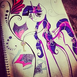 Size: 640x640 | Tagged: safe, artist:xjenn9, twilight sparkle, alicorn, pony, g4, braid, female, graph paper, lined paper, mare, solo, starry eyes, traditional art, twilight sparkle (alicorn), wingding eyes