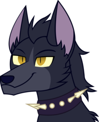 Size: 1024x1262 | Tagged: dead source, safe, artist:wubcakeva, oc, oc only, oc:absinthe, dog, hellhound, collar, pet oc, simple background, smiling, solo, spiked collar, transparent background