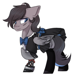 Size: 897x883 | Tagged: safe, artist:lazycloud, oc, oc only, oc:gear grinder, pegasus, pony, amputee, clothes, crossdressing, maid, male, prosthetic limb, prosthetics, simple background, solo, stallion, stockings, thigh highs, transparent background