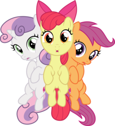 Size: 3000x3276 | Tagged: safe, artist:cloudy glow, artist:parclytaxel, apple bloom, scootaloo, sweetie belle, earth pony, pegasus, pony, unicorn, g4, the fault in our cutie marks, .ai available, cute, cutie mark crusaders, female, filly, high res, horn, looking at you, simple background, transparent background, trio, vector, wings