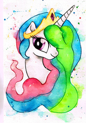 Size: 2409x3437 | Tagged: safe, artist:mashiromiku, princess celestia, alicorn, pony, g4, bust, cute, cutelestia, female, high res, portrait, smiling, solo, traditional art, watercolor painting