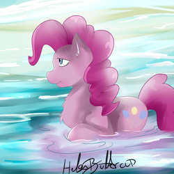 Size: 1500x1500 | Tagged: safe, artist:helgabuttercup, pinkie pie, earth pony, pony, g4, female, mare, signature, solo, water
