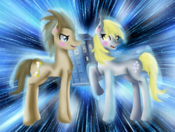 Size: 1024x768 | Tagged: safe, artist:commandereclipse, derpy hooves, doctor whooves, time turner, g4, doctor who, female, male, ship:doctorderpy, shipping, straight, tardis