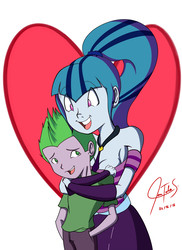 Size: 2400x3300 | Tagged: safe, artist:christula092, sonata dusk, spike, equestria girls, g4, my little pony equestria girls: rainbow rocks, breasts, busty sonata dusk, female, heart, height difference, high res, holiday, human spike, male, shipping, size difference, smaller male, spikelove, spinata, straight, valentine's day