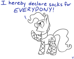 Size: 2500x2000 | Tagged: safe, artist:yakoshi, mayor mare, pony, g4, clothes, dialogue, female, high res, monochrome, socks, solo