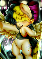 Size: 2893x4092 | Tagged: safe, artist:monochromacat, songbird serenade, pegasus, pony, g4, my little pony: the movie, bow, clothes, female, hair bow, headset, mare, open mouth, singing, solo