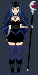 Size: 368x722 | Tagged: safe, artist:roseprincessmitia, nightmare moon, human, g4, alternate hairstyle, black background, boots, clothes, female, gloves, humanized, jewelry, kisekae, legs, necklace, shoes, simple background, solo, staff, stockings, thigh highs