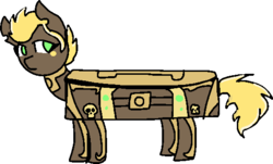 Size: 543x327 | Tagged: safe, artist:nootaz, oc, oc only, oc:goldie, object pony, original species, borderlands, loot box, ponified, simple background, solo, transparent background