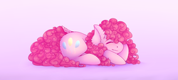 Size: 1382x622 | Tagged: safe, artist:weird-psycho-jane, pinkie pie, earth pony, pony, g4, curly mane, cute, diapinkes, ear fluff, eyes closed, female, solo