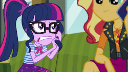Size: 800x450 | Tagged: safe, screencap, sci-twi, sunset shimmer, twilight sparkle, equestria girls, equestria girls series, g4, text support, adorable distress, animated, cellphone, cute, female, geode of empathy, geode of telekinesis, loop, magical geodes, phone, smartphone, text support: sunset shimmer, twiabetes