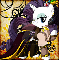 Size: 600x617 | Tagged: safe, artist:0crimsonaffinity0, rarity, pony, g4, clockwork, clothes, cog, dress, female, glasses, solo, steampunk, victorian, victorian rarity, watermark