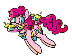 Size: 653x506 | Tagged: safe, artist:sparklebloomswirl, pinkie pie, earth pony, pony, g4, cupcake, female, food, mouth hold, simple background, solo, transparent background, tray