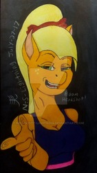 Size: 400x709 | Tagged: safe, artist:neo-scott-lightning, applejack, anthro, g4, breasts, bust, cleavage, colored pencil drawing, female, solo, traditional art, watermark