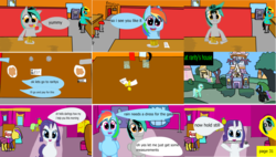 Size: 3850x2183 | Tagged: safe, artist:mellowbomb, lyra heartstrings, rainbow dash, rarity, oc, oc:closingrain, oc:obabscribbler, comic:calamity fateful, g4, 1000 hours in ms paint, comic, dialogue, high res