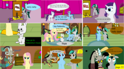 Size: 3867x2170 | Tagged: safe, artist:mellowbomb, angel bunny, discord, fluttershy, rainbow dash, rarity, oc, oc:closingrain, oc:doctor dextor wise, comic:calamity fateful, g4, 1000 hours in ms paint, dialogue, high res
