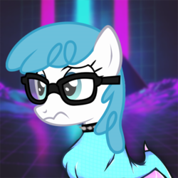 Size: 1200x1200 | Tagged: safe, artist:lightningbolt, derpibooru exclusive, edit, lightning bolt, white lightning, oc, oc only, pegasus, pony, g4, abstract background, choker, confused, exploitable bolt, female, glasses, mare, solo, spiked choker, spread wings, wings