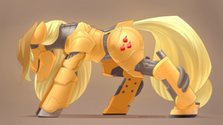 Size: 3840x2160 | Tagged: safe, artist:underpable, part of a set, applejack, pony, robot, robot pony, g4, applebot, cowboy hat, eyes closed, female, hat, high res, mare, roboticization, simple background, solo, stetson