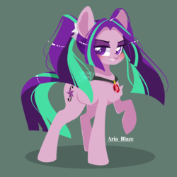 Size: 800x800 | Tagged: safe, artist:snow angel, aria blaze, earth pony, pony, g4, equestria girls ponified, female, gem, gray background, mare, ponified, raised hoof, simple background, siren gem, smiling, solo
