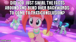 Size: 360x202 | Tagged: safe, edit, edited screencap, screencap, azure velour, flashdancer, pacific glow, earth pony, pony, g4, the saddle row review, animated, bipedal, butt, butt shake, caption, dancing, female, mare, meme, plot