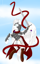 Size: 7000x11200 | Tagged: safe, artist:frolovilla, oc, oc only, oc:light knight, pegasus, pony, absurd resolution, armor, cape, clothes, day, helmet, knight, male, pegasus oc, sky, solo, stallion, sword, warrior, weapon