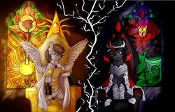 Size: 2560x1651 | Tagged: safe, king sombra, oc, oc:light knight, pegasus, pony, unicorn, g4, duo, throne, throne room