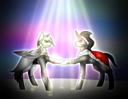 Size: 2560x2000 | Tagged: safe, king sombra, oc, oc:light knight, pegasus, pony, unicorn, g4, duo, high res