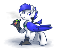 Size: 1280x1024 | Tagged: safe, artist:sugar morning, oc, oc only, oc:bluejay, hippogriff, clover, commission, cool, eyes closed, four leaf clover, jewelry, male, necklace, piercing, simple background, smoke, solo, stallion, transparent background, vape, vaping