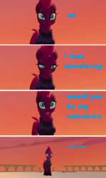 Size: 1920x3220 | Tagged: safe, edit, edited screencap, screencap, tempest shadow, pony, unicorn, g4, my little pony: the movie, alone, broken horn, bronybait, eye scar, female, holiday, horn, mare, rejected, scar, screencap comic, solo, valentine, valentine's day