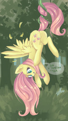 Size: 720x1280 | Tagged: safe, alternate version, artist:xjenn9, fluttershy, pegasus, pony, g4, butt, cyrillic, dialogue, dock, female, mare, plot, solo, speech bubble, suspended, tail, tail pull, tentacles, translated in the comments, upside down
