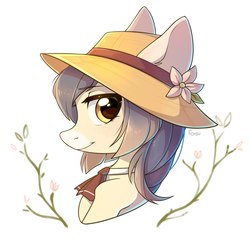 Size: 2160x2160 | Tagged: safe, artist:fensu-san, oc, oc only, pony, bust, female, flower, hat, high res, mare, portrait, simple background, solo, white background