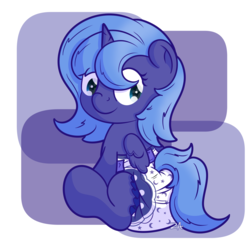 Size: 1280x1280 | Tagged: safe, artist:zalakir, princess luna, alicorn, pony, g4, cute, diaper, diaperluna, female, filly, lunabetes, non-baby in diaper, s1 luna, solo, tail tape, woona, younger