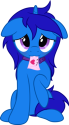 Size: 4000x7266 | Tagged: safe, artist:waveywaves, oc, oc only, oc:delly, pony, unicorn, collar, cute, female, floppy ears, holiday, looking at you, mare, mouth hold, raised hoof, simple background, sitting, solo, transparent background, valentine's day, valentine's day card