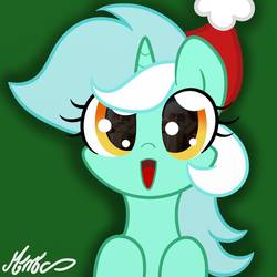 Size: 1250x1250 | Tagged: safe, artist:mimicproductions, lyra heartstrings, pony, unicorn, g4, christmas, eye reflection, female, hat, holiday, looking at you, mare, reflection, santa claus, santa hat, smiling, solo