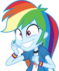 Size: 3000x3572 | Tagged: safe, artist:cloudy glow, rainbow dash, equestria girls, equestria girls specials, g4, my little pony equestria girls: movie magic, clothes, collar, collar shirt, cute, dashabetes, excited, female, grin, hair, high res, multicolored hair, rainbow dash's shirt with a collar, shirt, shirt with a collar, simple background, smiling, solo, t-shirt, teenager, teeth, transparent background, vector, wristband