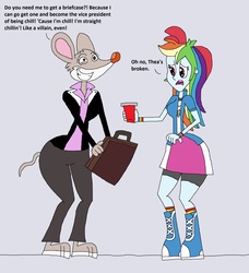 Size: 2153x2361 | Tagged: safe, artist:hunterxcolleen, rainbow dash, equestria girls, g4, briefcase, coffee cup, crossover, cup, ducktales, geronimo stilton, going crazy, high res, reference, talking, the ass was fat, thea stilton