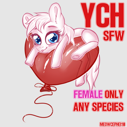 Size: 3000x3000 | Tagged: safe, artist:meowcephei, pony, balloon, chibi, commission, female, heart balloon, high res, solo, your character here